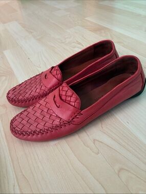 Robert Zur Red Woven Leather Slip-On Loafers